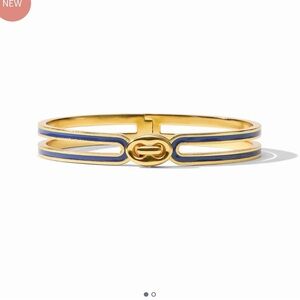 Gold Enamel Double-Band Bangle Bracelet - Blue Trim Laguna